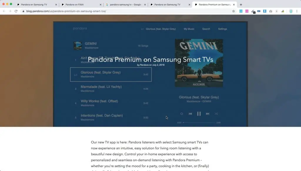Pandora appears to be playing, though the play bar under the album icon does not register any movement