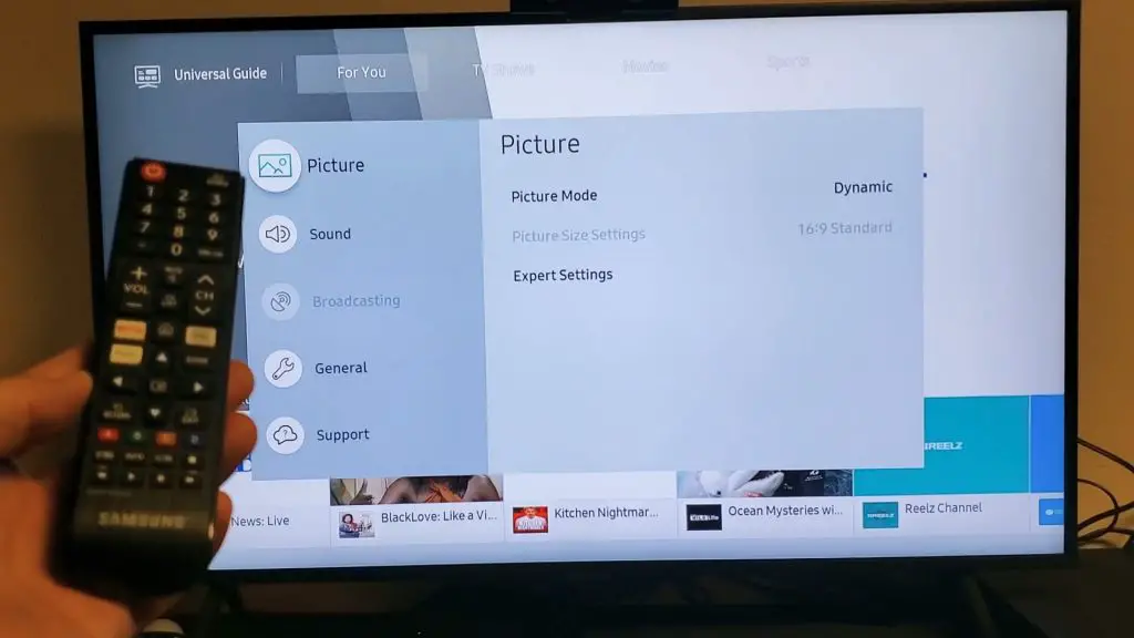 Samsung tv picture size settings not available