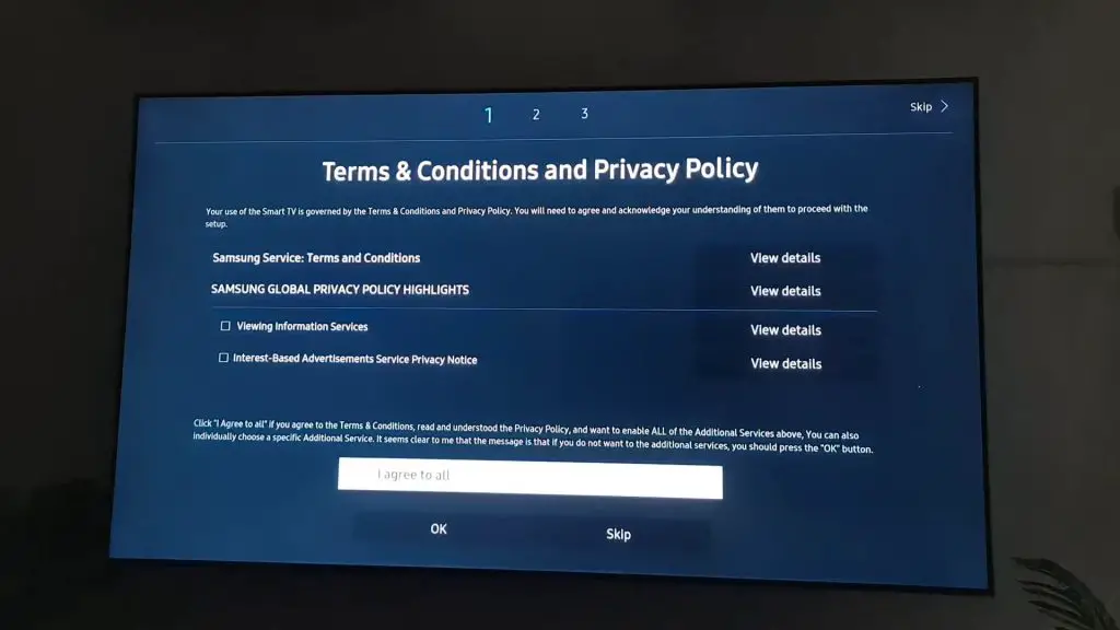 Samsung tv is stuck on terms and services screen
