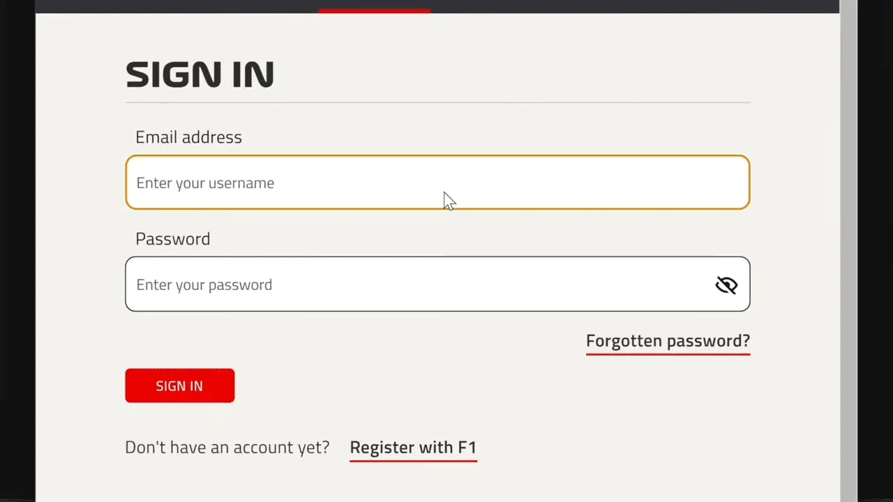 Signing up for an F1 tv subscription